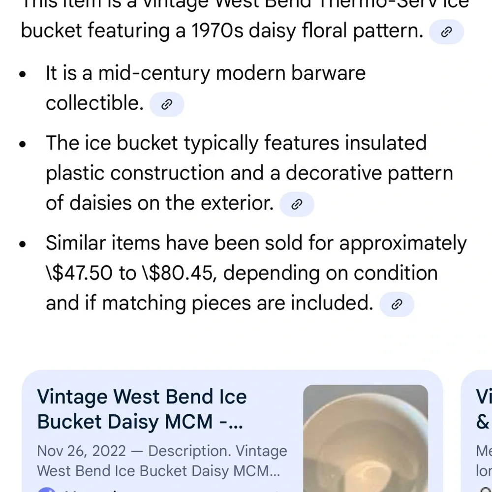 Vintage West Bend Daisy Ice Bucket with Lid. Missing Handle.